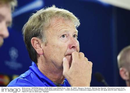 Aug. 18, 2015 - Glasgow, Scotland - Malmös Age Hareide - Champions League Quali, Pressekonferenz Malmö FF  - ZUMAb138