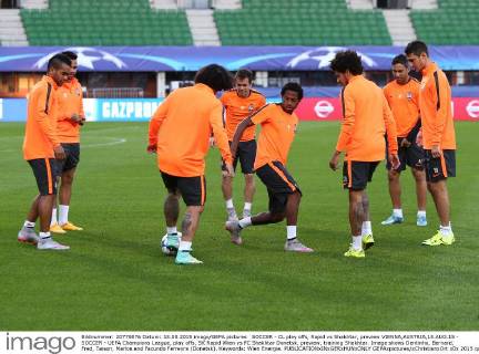 SOCCER - CL play offs, Rapid vs Shakhtar, preview VIENNA,AUSTRIA,18.AUG.15 - SOCCER - UEFA Champions League, play offs, SK Rapid Wien vs FC Shakhtar Donetsk, preview, training Shakhtar. Image shows Dentinho, Bernard, Fred, Taison, Marlos and Facundo Ferreyra (Donetsk). Keywords: Wien Energie. GEPAxpictures xChristianxOrt