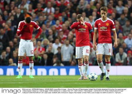 Wayne Rooney of Manchester United ManU looks dejected following the opening goal - Manchester United vs. Club Brugge - UEFA Champion s League Play Off - Old Trafford - Manchester - 18 08 2015 Pic Philip Oldham SportImage EDITORIAL USE ONLY. No use with unauthorised audio, video, data, fixture lists, club league logos or live services. Online in-match use limited to 120 images, no video emulation. No use in betting, games or single club league player publications.