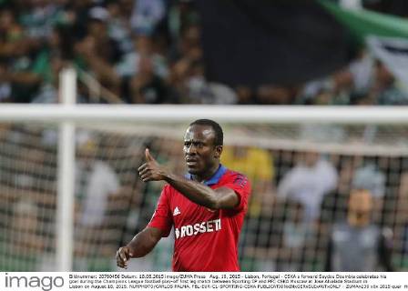 Aug. 18, 2015 - Lisbon, Portugal - CSKA s forward Seydou Doumbia celebrates his goal during the Champions League football play-off first leg match between Sporting CP and PFC CSKA Moscow at Jose Alvalade Stadium in Lisbon on August 18, 2015. NURPHOTO CARLOS PALMA. FBL-EUR-C1-SPORTING-CSKA  - ZUMAn230