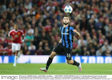 - MANCHESTER, UNITED KINGDOM: Club s Tuur Dierckx pictured in action during a soccer game between British club Manchester United ManU FC and Belgian team Club Brugge KV in Manchester, United Kingdom, Tuesday 18 August 2015, the first leg of the play-offs for the UEFA Champions League competition. BRUNOxFAHY x04682739x