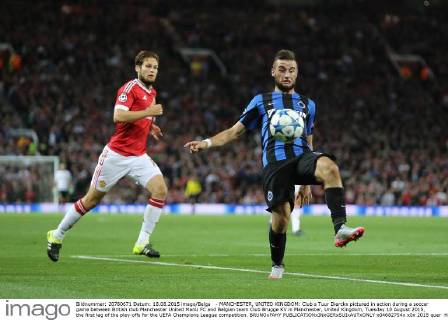 - MANCHESTER, UNITED KINGDOM: Club s Tuur Dierckx pictured in action during a soccer game between British club Manchester United ManU FC and Belgian team Club Brugge KV in Manchester, United Kingdom, Tuesday 18 August 2015, the first leg of the play-offs for the UEFA Champions League competition. BRUNOxFAHY x04682754x