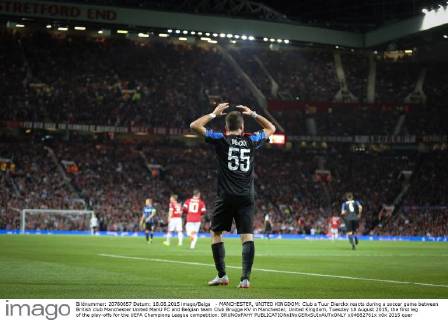 - MANCHESTER, UNITED KINGDOM: Club s Tuur Dierckx reacts during a soccer game between British club Manchester United ManU FC and Belgian team Club Brugge KV in Manchester, United Kingdom, Tuesday 18 August 2015, the first leg of the play-offs for the UEFA Champions League competition. BRUNOxFAHY x04682761x