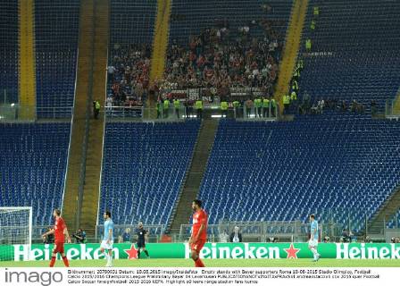 Empty stands with Bayer supporters Roma 18-08-2015 Stadio Olimpico, Football Calcio 2015 2016 Champions League Preliminary Bayer 04 Leverkusen andreaxstaccioli