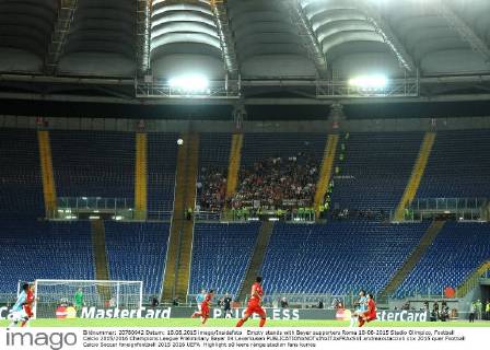 Empty stands with Bayer supporters Roma 18-08-2015 Stadio Olimpico, Football Calcio 2015 2016 Champions League Preliminary Bayer 04 Leverkusen andreaxstaccioli