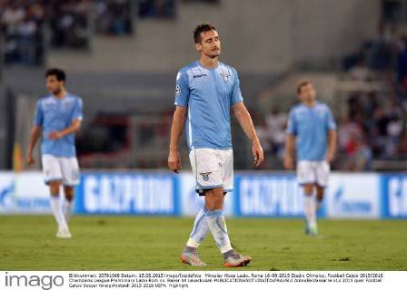 Miroslav Klose Lazio. Roma 18-08-2015 Stadio Olimpico, Football Calcio 2015 2016 Champions League Preliminary Lazio Rom vs. Bayer 04 Leverkusen AntoxBaldassarre