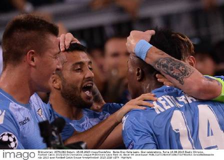 Balde Diao Keita Lazio. Goal celebrations. Roma 18-08-2015 Stadio Olimpico, Football Calcio 2015 2016 Champions League Preliminary Lazio Rom vs. Bayer 04 Leverkusen AntoxBaldassarre