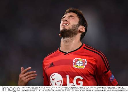 FUSSBALL CHAMPIONS LEAGUE SAISON 2015 2016 QUALIFIKATION Lazio Rom - Bayer 04 Leverkusen 18.08.2015 Hakan Calhanoglu (Bayer 04 Leverkusen) 