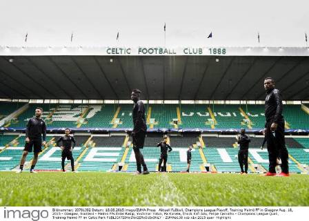 Aktuell Fußball, Champions League Playoff, Training Malmö FF in Glasgow Aug. 18, 2015 - Glasgow, Scotland - Malmö FFs Erdal Rakip, Yoshimar Yotun, Pa Konate, Enock Kofi Adu, Felipe Carvalho - Champions League Quali, Training Malmö FF im Celtic Park  - ZUMAb138