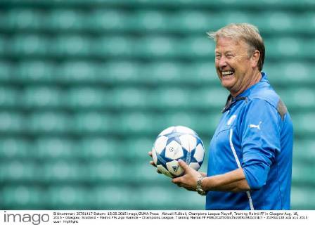 Aktuell Fußball, Champions League Playoff, Training Malmö FF in Glasgow Aug. 18, 2015 - Glasgow, Scotland - Malmö FFs Age Hareide - Champions League, Training Malmö FF  - ZUMAb138