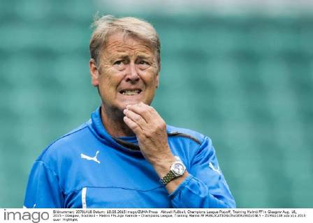 Aktuell Fußball, Champions League Playoff, Training Malmö FF in Glasgow Aug. 18, 2015 - Glasgow, Scotland - Malmö FFs Age Hareide - Champions League, Training Malmö FF  - ZUMAb138