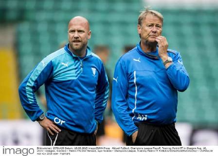 Aktuell Fußball, Champions League Playoff, Training Malmö FF in Glasgow Aug. 18, 2015 - Glasgow, Scotland - Malmö FFs Olof Persson, Age Hareide - Champions League, Training Malmö FF  - ZUMAb138