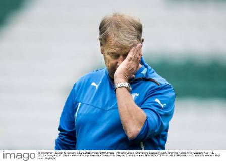 Aktuell Fußball, Champions League Playoff, Training Malmö FF in Glasgow Aug. 18, 2015 - Glasgow, Scotland - Malmö FFs Age Hareide - Champions League, Training Malmö FF  - ZUMAb138