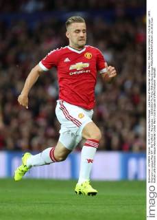 Luke Shaw of Manchester United ManU - Manchester United vs. Club Brugge - UEFA Champion s League Play Off - Old Trafford - Manchester - 18 08 2015 Pic Philip Oldham SportImage EDITORIAL USE ONLY. No use with unauthorised audio, video, data, fixture lists, club league logos or live services. Online in-match use limited to 120 images, no video emulation. No use in betting, games or single club league player publications.