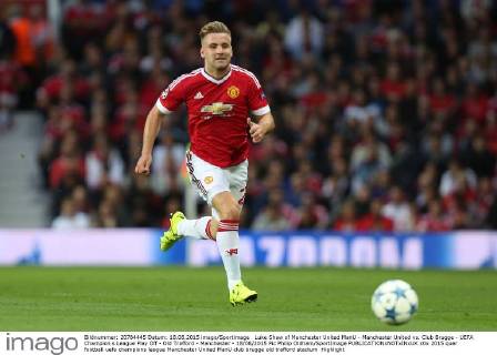 Luke Shaw of Manchester United ManU - Manchester United vs. Club Brugge - UEFA Champion s League Play Off - Old Trafford - Manchester - 18 08 2015 Pic Philip Oldham SportImage EDITORIAL USE ONLY. No use with unauthorised audio, video, data, fixture lists, club league logos or live services. Online in-match use limited to 120 images, no video emulation. No use in betting, games or single club league player publications.