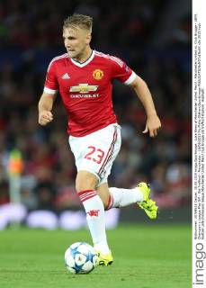 Luke Shaw of Manchester United ManU - Manchester United vs. Club Brugge - UEFA Champion s League Play Off - Old Trafford - Manchester - 18 08 2015 Pic Philip Oldham SportImage EDITORIAL USE ONLY. No use with unauthorised audio, video, data, fixture lists, club league logos or live services. Online in-match use limited to 120 images, no video emulation. No use in betting, games or single club league player publications.