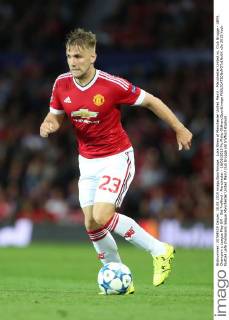 Luke Shaw of Manchester United ManU - Manchester United vs. Club Brugge - UEFA Champion s League Play Off - Old Trafford - Manchester - 18 08 2015 Pic Philip Oldham SportImage EDITORIAL USE ONLY. No use with unauthorised audio, video, data, fixture lists, club league logos or live services. Online in-match use limited to 120 images, no video emulation. No use in betting, games or single club league player publications.