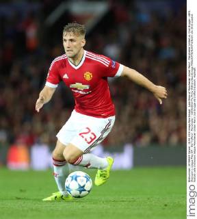 Luke Shaw of Manchester United ManU - Manchester United vs. Club Brugge - UEFA Champion s League Play Off - Old Trafford - Manchester - 18 08 2015 Pic Philip Oldham SportImage EDITORIAL USE ONLY. No use with unauthorised audio, video, data, fixture lists, club league logos or live services. Online in-match use limited to 120 images, no video emulation. No use in betting, games or single club league player publications.