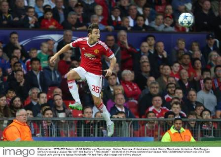 Matteo Darmian of Manchester United ManU - Manchester United vs. Club Brugge - UEFA Champion s League Play Off - Old Trafford - Manchester - 18 08 2015 Pic Philip Oldham SportImage EDITORIAL USE ONLY. No use with unauthorised audio, video, data, fixture lists, club league logos or live services. Online in-match use limited to 120 images, no video emulation. No use in betting, games or single club league player publications.