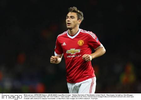 Matteo Darmian of Manchester United ManU - Manchester United vs. Club Brugge - UEFA Champion s League Play Off - Old Trafford - Manchester - 18 08 2015 Pic Philip Oldham SportImage EDITORIAL USE ONLY. No use with unauthorised audio, video, data, fixture lists, club league logos or live services. Online in-match use limited to 120 images, no video emulation. No use in betting, games or single club league player publications.