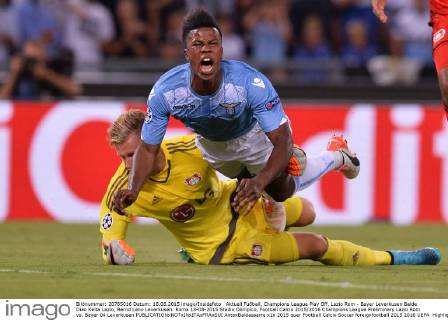 Aktuell Fußball, Champions League Play Off, Lazio Rom - Bayer Leverkusen Balde Diao Keita Lazio, Bernd Leno Leverkusen. Roma 18-08-2015 Stadio Olimpico, Football Calcio 2015 2016 Champions League Preliminary Lazio Rom vs. Bayer 04 Leverkusen AntoxBaldassarre