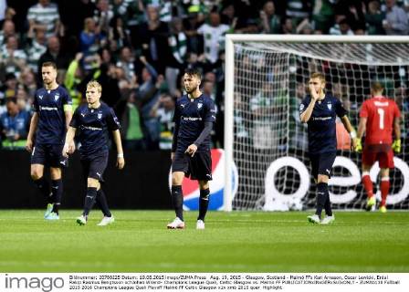 Aug. 19, 2015 - Glasgow, Scotland - Malmö FFs Kari Arnason, Oscar Lewicki, Erdal Rakip Rasmus Bengtsson ochJohan Wiland- Champions League Quali, Celtic Glasgow vs. Malmö FF  - ZUMAb138