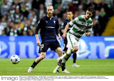 Aug. 19, 2015 - Glasgow, Scotland - Malmö FFs Jo Inge Berget, Celtics Mikael Lustig - Champions League Quali, Celtic Glasgow vs. Malmö FF - ZUMAb138