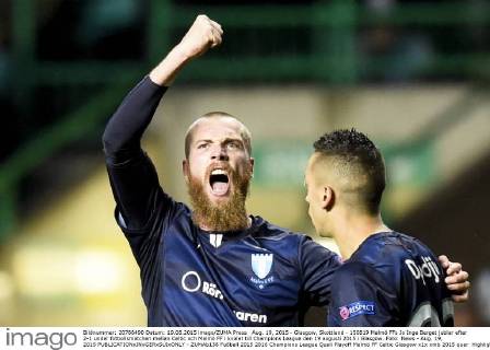 Aug. 19, 2015 - Glasgow, Skottland - 150819 Malmö FFs Jo Inge Berget jublar efter 2-1 under fotbollsmatchen mellan Celtic och Malmö FF i kvalet till Champions League den 19 augusti 2015 i Glasgow..Foto: News - Aug. 19, 2015 - ZUMAb138