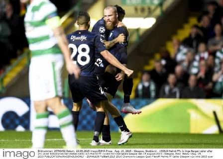 Aug. 19, 2015 - Glasgow, Skottland - 150819 Malmö FFs Jo Inge Berget jublar efter 2-1 under fotbollsmatchen mellan Celtic och Malmö FF i kvalet till Champions League den 19 augusti 2015 i Glasgow..Foto: News - Aug. 19, 2015 - ZUMAb138
