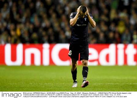 Aug. 19, 2015 - Glasgow, Skottland - 150819 Malmö FFs Nikola Djurjic deppar under fotbollsmatchen mellan Celtic och Malmö FF i kvalet till Champions League den 19 augusti 2015 i Glasgow..Foto: News - Aug. 19, 2015 - ZUMAb138