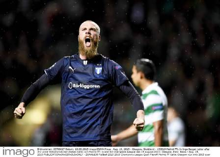 Aug. 19, 2015 - Glasgow, Skottland - 150819 Malmö FFs Jo Inge Berget jublar efter 3-2 under fotbollsmatchen mellan Celtic och Malmö FF i kvalet till Champions League den 19 augusti 2015 i Glasgow..Foto: News - Aug. 19, 2015 - ZUMAb138