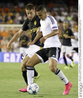 First leg of Champions League playoff Quali match between FC Valencia and AS Monaco at the Mestalla stadium. In this picture, Rodrigo. xAMPAROxSIMOx