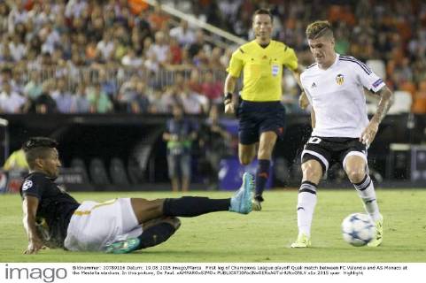 First leg of Champions League playoff Quali match between FC Valencia and AS Monaco at the Mestalla stadium. In this picture, De Paul. xAMPAROxSIMOx