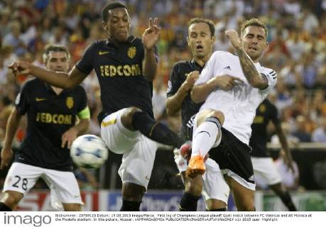 First leg of Champions League playoff Quali match between FC Valencia and AS Monaco at the Mestalla stadium. In this picture, Alcacer. xAMPAROxSIMOx