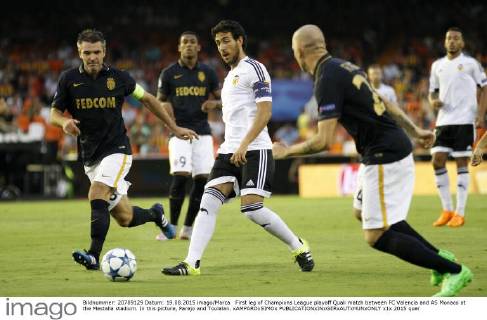 First leg of Champions League playoff Quali match between FC Valencia and AS Monaco at the Mestalla stadium. In this picture, Parejo and Toulalan. xAMPAROxSIMOx