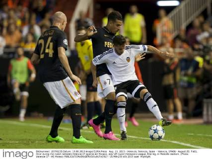 Aug. 19, 2015 - Valencia, Valencia, Spain - Valencia, SPAIN - August 20: Piatti, Dirar during the match between Valencia CF against AS Monaco, play-off round Champions League, first leg, in Mestalla stadium. (Photo: Valencia CF - AS Monaco - ZUMAn230