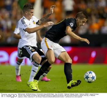 Aug. 19, 2015 - Valencia, Valencia, Spain - Valencia, SPAIN - August 20:Joao Cancelo, Mario Pasalic during the match between Valencia CF against AS Monaco, play-off round Champions League, first leg, in Mestalla stadium. (Photo: Valencia CF - AS Monaco - ZUMAn230