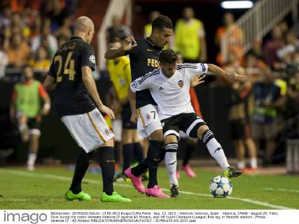 Aug. 19, 2015 - Valencia, Valencia, Spain - Valencia, SPAIN - August 20: Piatti, Dirar during the match between Valencia CF against AS Monaco, play-off round Champions League, first leg, in Mestalla stadium. (Photo: Valencia CF - AS Monaco - ZUMAn230