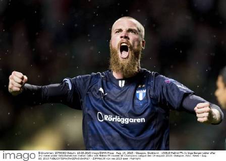 Aug. 19, 2015 - Glasgow, Skottland - 150819 Malmö FFs Jo Inge Berget jublar efter 3-2 malet under fotbollsmatchen mellan Celtic och Malmö FF i kvalet till Champions League den 19 augusti 2015 i Glasgow..Foto: News - Aug. 19, 2015 - ZUMAb138