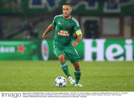 SOCCER - CL play off, Rapid vs Shakhtar VIENNA,AUSTRIA,19.AUG.15 - SOCCER - UEFA Champions League, play off, SK Rapid Wien vs FC Shakhtar Donetsk. Image shows Steffen Hofmann (Rapid). Keywords: Wien Energie. GEPAxpictures xChristianxOrt