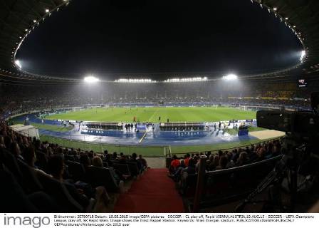 SOCCER - CL play off, Rapid VIENNA,AUSTRIA,19.AUG.15 - SOCCER - UEFA Champions League, play off, SK Rapid Wien. Image shows the Ernst Happel Stadion. Keywords: Wien Energie, stadium. GEPAxpictures xWalterxLuger