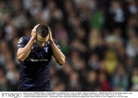 Aug. 19, 2015 - Glasgow, Skottland - 150819 Malmö FFs Nikola Djurjic deppar under fotbollsmatchen mellan Celtic och Malmö FF i kvalet till Champions League den 19 augusti 2015 i Glasgow..Foto: News - Aug. 19, 2015 - ZUMAb138