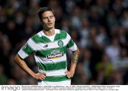 Aug. 19, 2015 - Glasgow, Skottland - 150819 Celtics Mikael Lustig deppar under fotbollsmatchen mellan Celtic och Malmö FF i kvalet till Champions League den 19 augusti 2015 i Glasgow..Foto: News - Aug. 19, 2015 - ZUMAb138