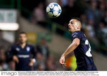 Aug. 19, 2015 - Glasgow, Skottland - 150819 Malmö FFs Nikola Djurjic under fotbollsmatchen mellan Celtic och Malmö FF i kvalet till Champions League den 19 augusti 2015 i Glasgow..Foto: News - Aug. 19, 2015 - ZUMAb138