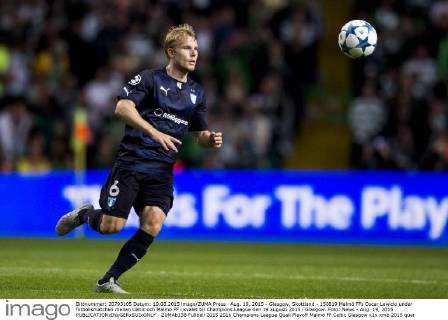 Aug. 19, 2015 - Glasgow, Skottland - 150819 Malmö FFs Oscar Lewicki under fotbollsmatchen mellan Celtic och Malmö FF i kvalet till Champions League den 19 augusti 2015 i Glasgow..Foto: News - Aug. 19, 2015 - ZUMAb138