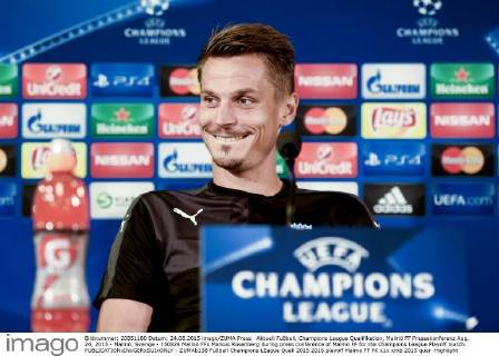 Aktuell Fußball, Champions League Qualifikation, Malmö FF Pressekonferenz Aug. 24, 2015 - Malmö, Sverige - 150824 Malmö FFs Markus Rosenberg during press conference of Malmö FF for the Champions League Playoff match.  - ZUMAb138