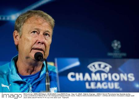Aug. 24, 2015 - Malmö, Sverige - 150824 Malmö FFs tränare Age Hareide during press conference of Malmö FF for the Champions League Playoff match.  - ZUMAb138