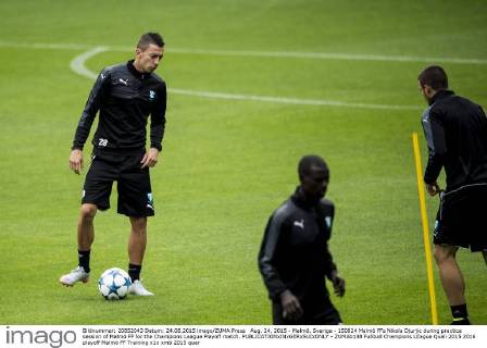 Aug. 24, 2015 - Malmö, Sverige - 150824 Malmö FFs Nikola Djurjic during practice session of Malmö FF for the Champions League Playoff match. - ZUMAb138