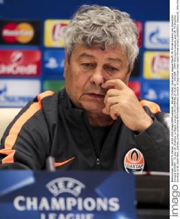 Aktuell Fußball, Champions League Playoff, PK Mircea Lucescu von Schachtjor Donetsk SOCCER - CL play off, Shakhtar vs Rapid, preview LVIV,UKRAINE,24.AUG.15 - SOCCER - UEFA Champions League, play off, FC Shakhtar Donetsk vs SK Rapid Wien, preview, press conference PK Pressekonferenz Donetsk. Image shows head coach Mircea Lucescu (Shakhtar). Keywords: Wien Energie. GEPAxpictures xPhilippxBrem