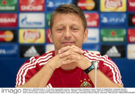Aktuell Fußball, Champions League Playoff, PK Rapid Wien in Donetsk SOCCER - CL play off, Shakhtar vs Rapid, preview LVIV,UKRAINE,24.AUG.15 - SOCCER - UEFA Champions League, play off, FC Shakhtar Donetsk vs SK Rapid Wien, preview, press conference PK Pressekonferenz Rapid. Image shows head coach Zoran Barisic (Rapid). Keywords: Wien Energie. GEPAxpictures xPhilippxBrem